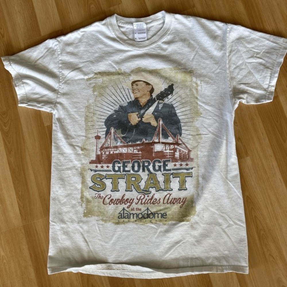 George Strait Double Sided The Cowboy Rides Away Alamodome Med Tshirt Texas Rare - Picture 10 of 15